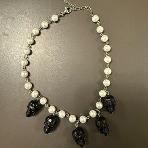 Tarina Tarantino Black Skull White Pearl Necklace